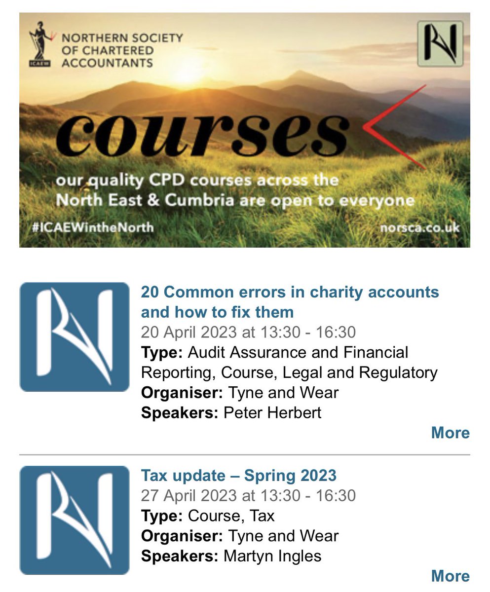 Book now for our face to face courses:
🔸Spring  #Tax with Martyn Ingles
🔸#Charity Accounts with Peter Herbert
#ICAEW #ICAEWintheNorth 

➡️ Full details norsca.co.uk/events/