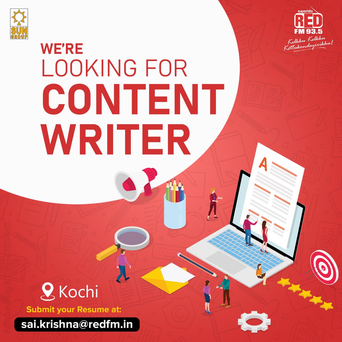 If you are a good writer, from Journalism  background (both English  and Malyalam) 
If you can grab attention through your words, Red FM Malyalam welcomes you to be a part of our Family. 

#contentwriter #Redfm #redfmmalayalam