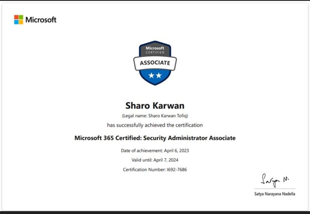 Sharo951's tweet image. Officially a Microsoft365 Security Administrator. #Microsoft #Microsoftsec