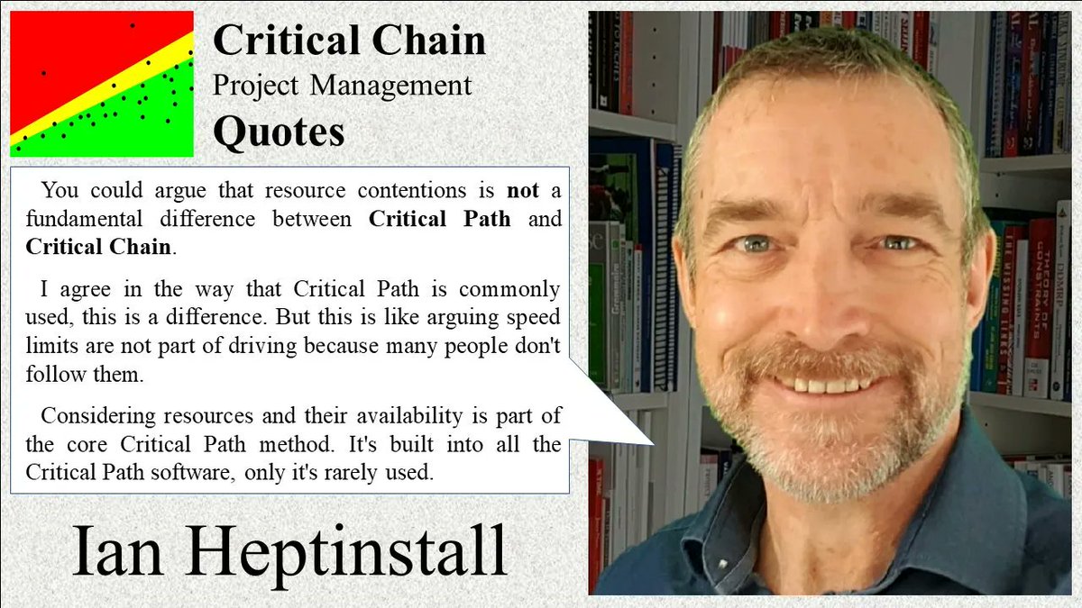 PMarris's tweet photo. Critical Chain Project Management - Nice quote by @IDHeptinstall about the difference between Critical Path and Critical Chain.
#CriticalChain #CriticalPath #CriticalChainProjectManagement #TOCOT #Goldratt https://t.co/6GCzDxhZFx