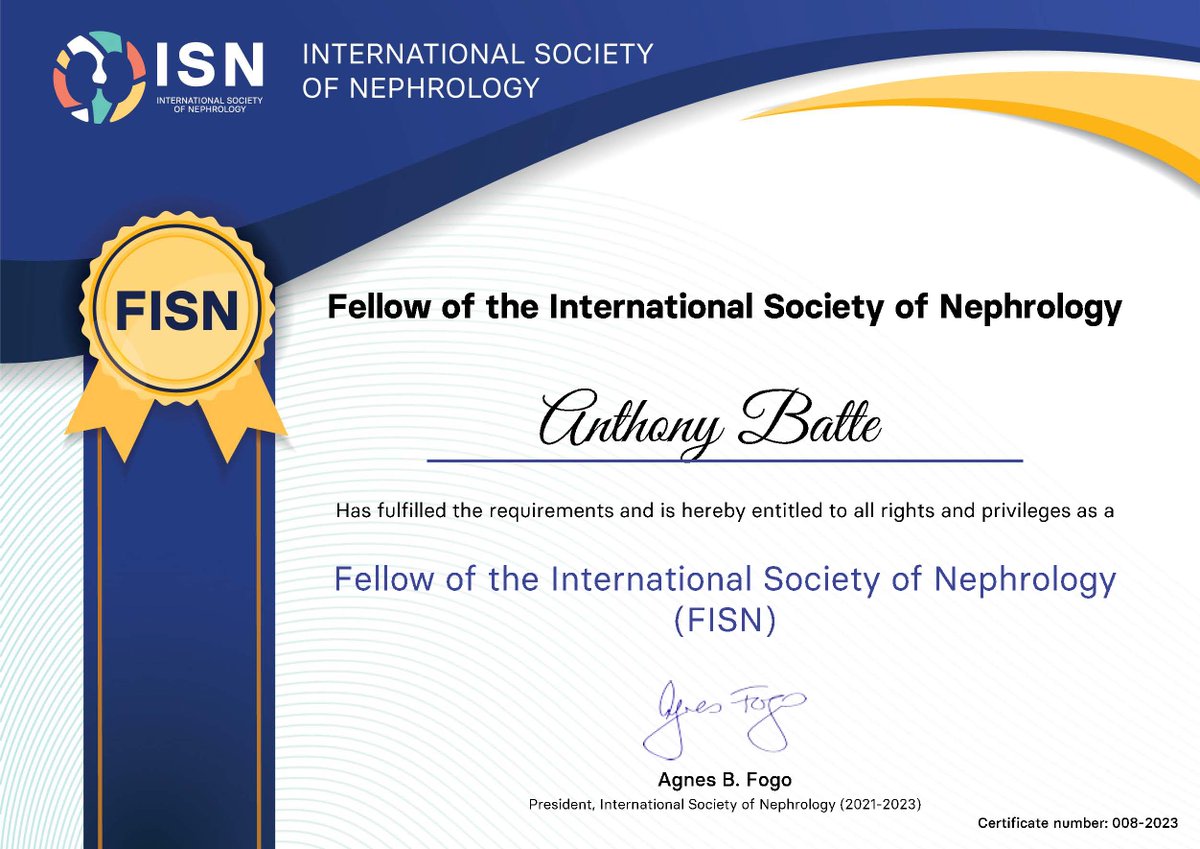 I am grateful to ISN for this certification
@ISNWCN
@ISNkidneycare
@Ug_kidneyf
and my great mentors
@DrGavinDreyer
@AndreaLConroy
@ Chandy John  @ Sarah Kiguli @ R Idro
@rkalyes1