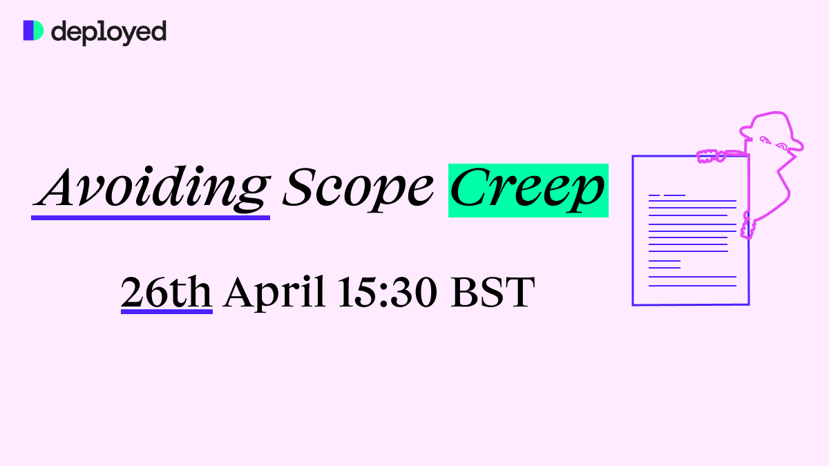 deployedco's tweet photo. Are you tired of dealing with scope creep? It impacts 25% of all Statements of Work, sending them over budget and behind schedule.

So we're inviting you to our free #webinar, Avoiding Scope Creep 🕵️

Register today to tackle #scopecreep once and for all:
https://t.co/3prwAuDtck https://t.co/hlOMT9Bppe