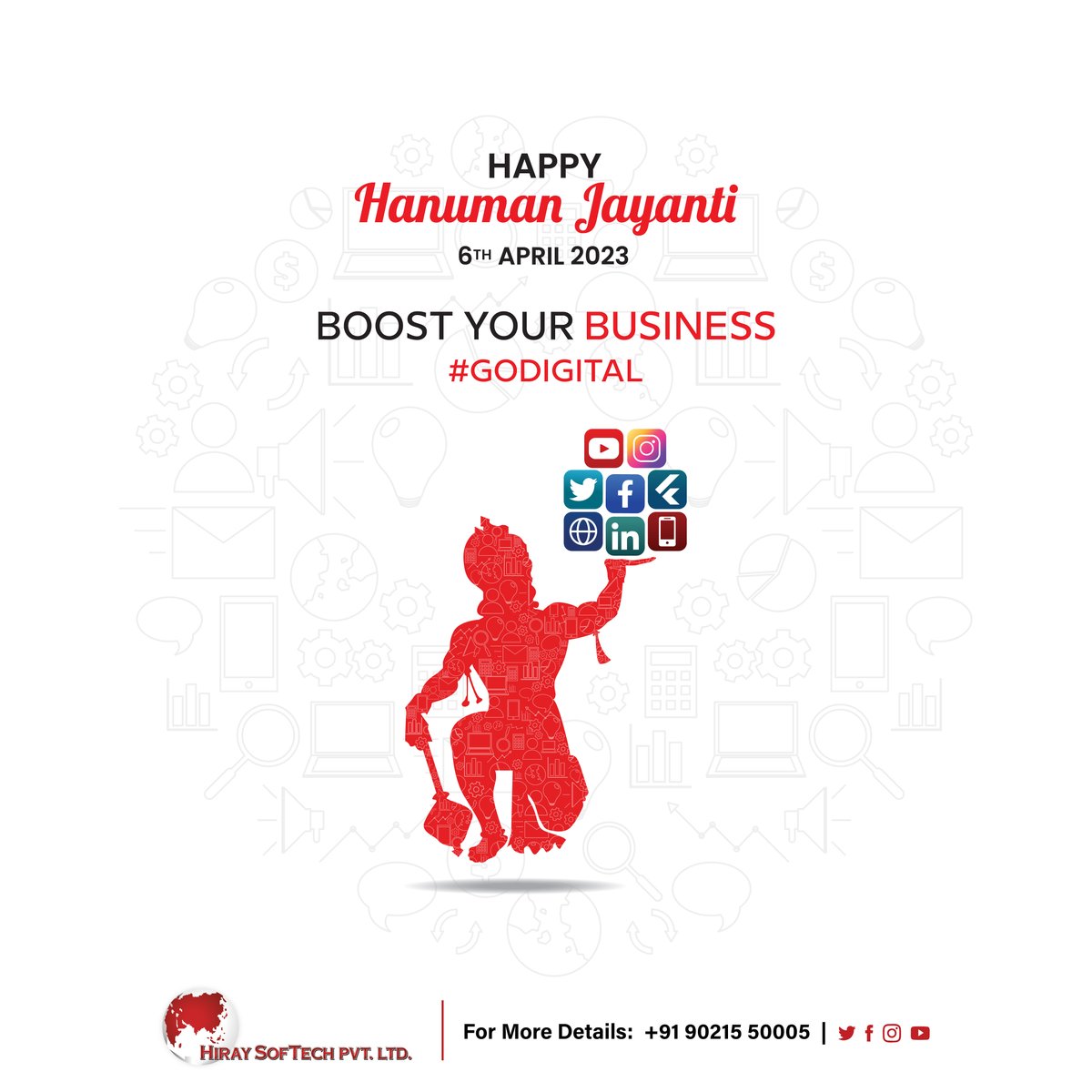 #hiraysoftech
May Lord Hanuman's blessings bring prosperity, growth, and success to our business. Happy Hanuman Jayanti to all. 
#HanumanJayanti #BusinessBlessings #Prosperity