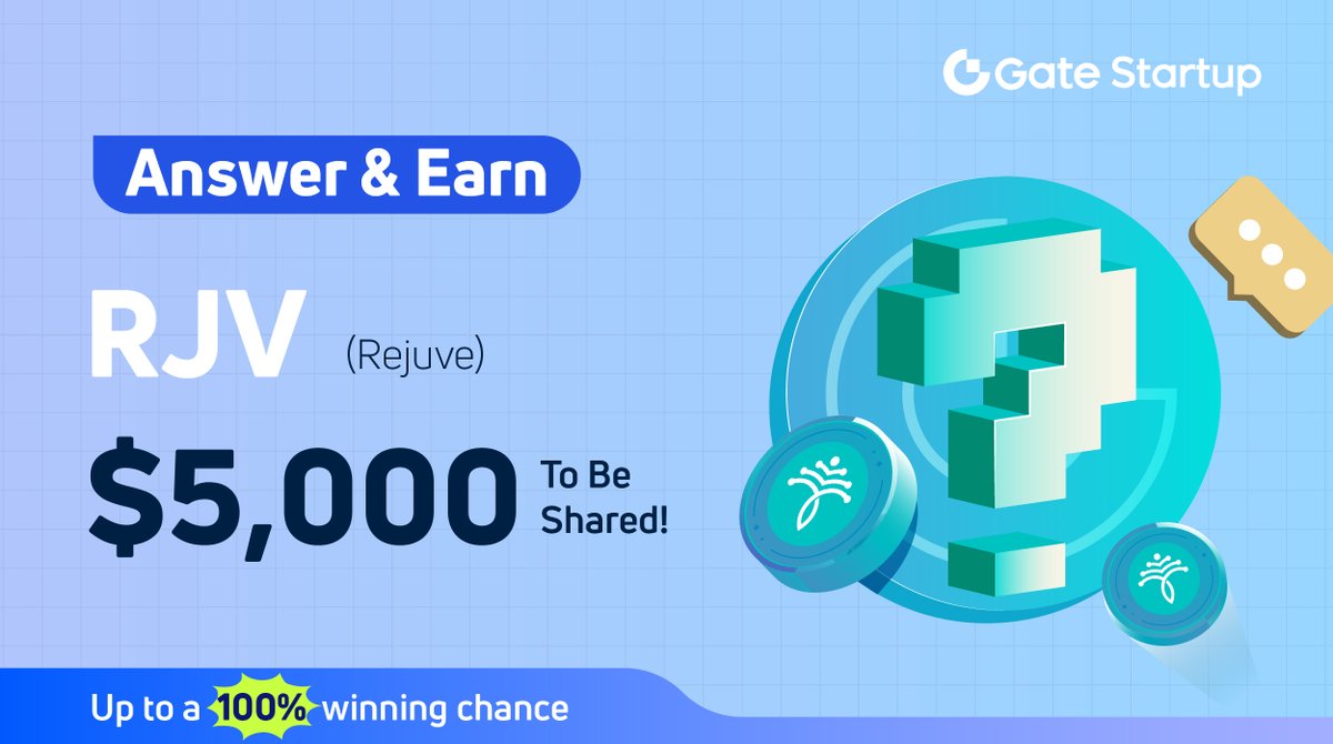 Gate_Launch's tweet photo. Win from a $5,000 prize pool with @Rejuve_AI $RJV on #gateiostartup Answer &amp; Earn!

💰Participants may 100% be the winners by taking the quiz

⛏️JOIN NOW: https://t.co/3loKNeUyzp
⛏️Airdrop: https://t.co/wmmSW0emOd
⛏️Follow&amp; RT

End at: 14:00 UTC, Apr 9th https://t.co/qvx4ezOROy