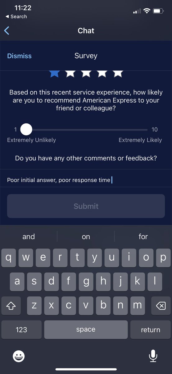 nbolton_founder's tweet image. Crappy UX on the Amex app. The submit button isn’t working on the chat feedback form
@AmexUK #uxdesign #uxfail