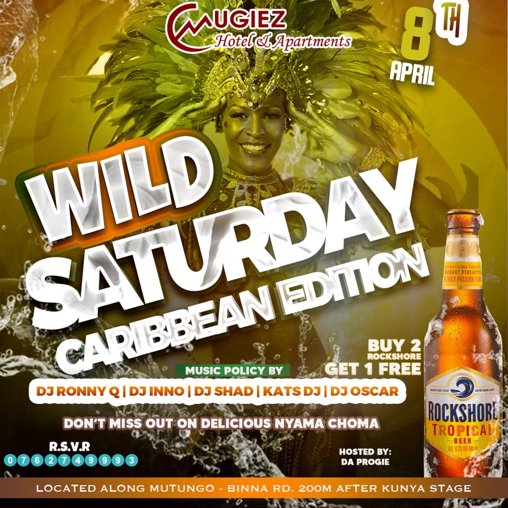 MLikoti's tweet image. 3Days to Wild Saturday carribbean edition 💯💣. cancel all yo Saturday plans because you can't afford to miss this one😁✌️📶. #SuperLineup of deejays, #foodie × #nyamachoma #VibeWithUs. It's #CatchyCatchy #TrendingNow
Entry free. 
#tukomugiez ✅️📌