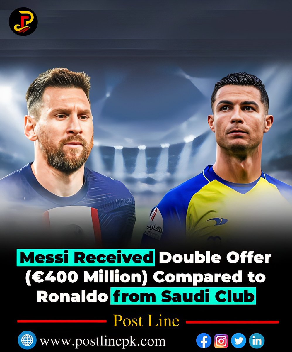 Messi Received Double Offer (€400 Million) Compared to Ronaldo from Saudi Club.

#postline #messi #saudiclub #Messi10 #messichallenge #lionelmessi #ronaldo #RonaldoCR7 #football #QatarCup2023  #Qatar2022 #Pakistan #india #saudiarabia #ipl #tataipl2023 #BreakingNews #today #PTI