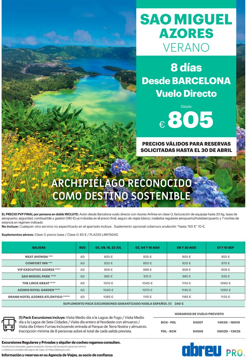 T’agradaria conèixer un paradís enmig de l’Atlàntic? 🌺

🔹 Madeira, l’illa de la primavera eterna 😍

🔹 Azores: 9 illes per descobrir! Art, història, cultura, pasaitges volcànics… 🤩

Truca al +34 973 35 11 35 fes la teva reserva 🙌🏻

#viatgesregina #azores #madeira #andbus