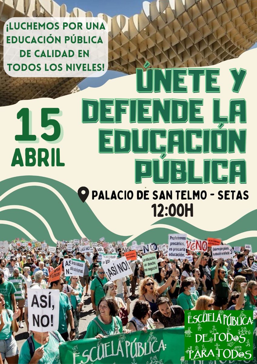 💪🏻 El 15A se acerca, y hay que luchar por la escuela pública💪🏻

💚Encuentra el tuyo y únete💚

💪🏻Cada docente a su especialidad, por la que oposita💪🏻

💪🏻Una mejor atencion a la diversidad

💪🏻 STOP al cierre de líneas públicas

💪🏻Bajada de la ratio💪🏻

#15APorLaPublica