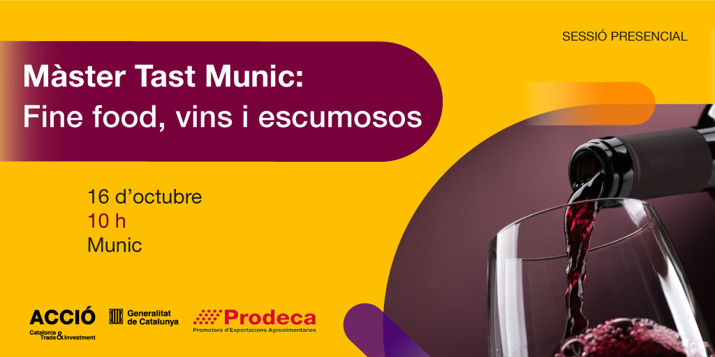 🍷La teva empresa es dedica al sector del #Finefood, vins i escumosos?

No et perdis el Màster Tast Munic! Un #networking entre productors catalans i potencials compradors i prescriptors gastronòmics a #Baviera.

📝Fins al 17/4!
agenda.accio.gencat.cat/cercador/-/act…

<a href="/prodeCAT/">Prodeca</a> <a href="/empresacat/">Empresa</a>