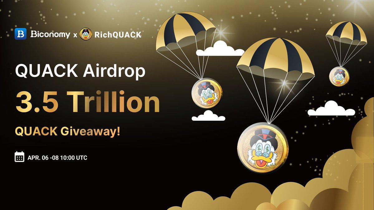 BiconomyCom's tweet photo. 🚀 #Biconomy & @RichQuack ( $QUACK ) #Airdrop campaign!🚀

To celebrate the listing of #RichQUACK, we are giving away 3,5 Trillion #QUACK ~$4,631 in our Airdrops to Share events!🔥

✅Task: Fill out the gleam form
https://t.co/KejCqvYxca

🔥400 winners will share 3,5 Trillion QUACK!🔥

Full Details👉 https://t.co/qOnylU1vKk

#BiconomyExchange #BIT #Crypto #Airdrops #Giveaway #FreeCrypto #Cryptocurrency #Giveaways