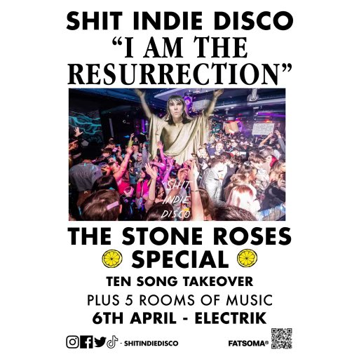 Shitindiedisco's tweet photo. bank holiday weekend!  🎉😎 

our easter thursday “i am the resurrection” stone roses specials are always one of favourites of the year! 

looking like a busy one tonight at @electrikclub 🍻

hopefully see loads of you later https://t.co/cqeDQlepp7