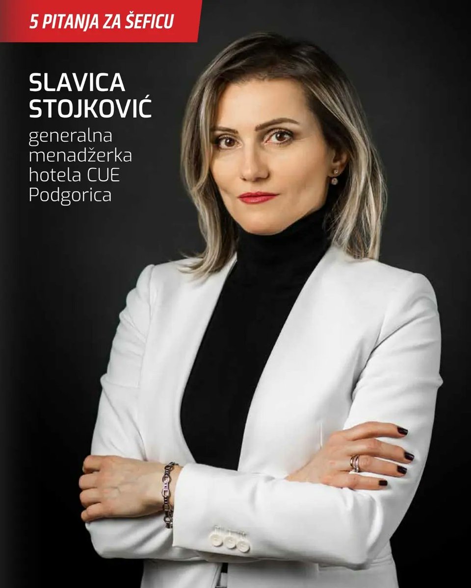 CPodgorica's tweet photo. Upoznajte generalnu menadžerku hotela CUE Podgorica, Slavicu Stojković.

U intervjuu za @TUmagazinu rubrici '5 pitanja za šeficu' ohrabruje mlade ljude da prihvataju izazove, ali i otkriva kako izgleda idealan odmor, kao i koja joj je omiljena hrana...

#cuepodgorica 
#cuehotels https://t.co/6IDOgYwjkS