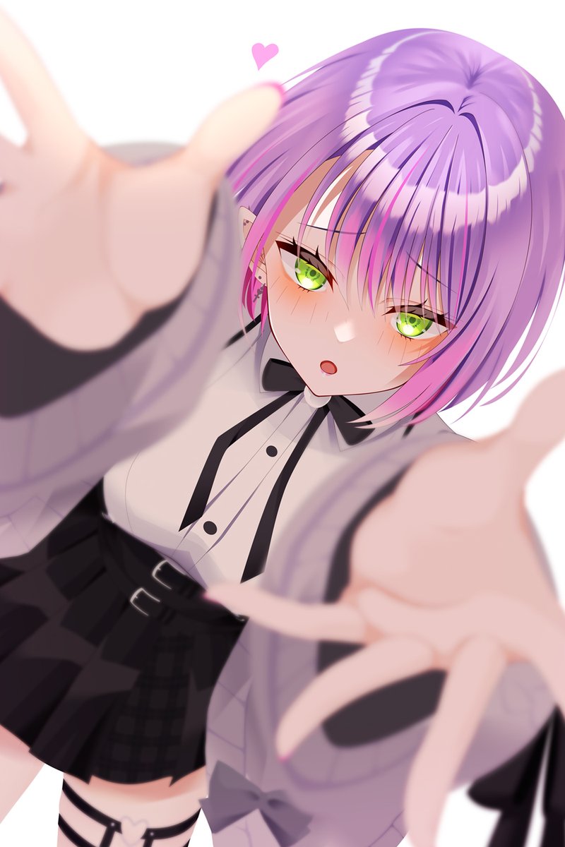 tokoyami towa 1girl jirai kei green eyes solo purple hair skirt looking at viewer  illustration images