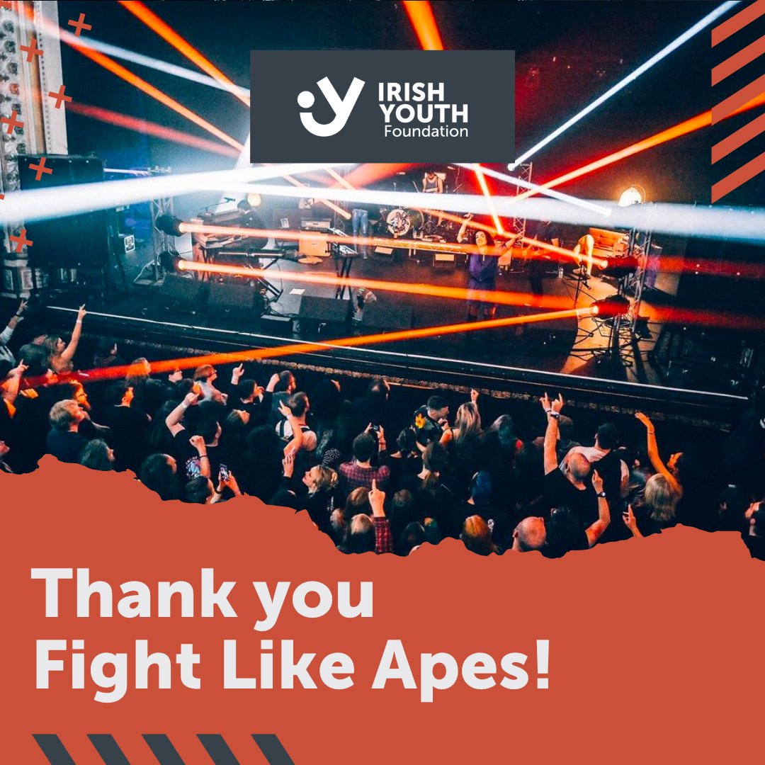 A huge thank you to the amazing band and fans of @fightlikeapes for donating €1200 from their recent concert at @3olympiatheatre to support young people in Ireland. You are the biz!