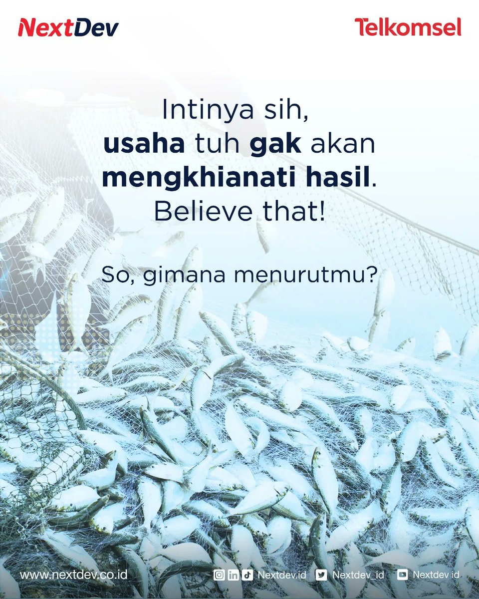 NextDev_id's tweet photo. Wah, useful dan inspiring banget nih man from the sea like Yoga. Kamu kenal orang seperti ini juga, NextDevers? Coba tolong di-mention di komen, ya! :)

#SustainBeyondExpectation #NextDev #NextDevAcademy #StartupStory #FishGo #sustainablebusines #startupindonesia #Startupbusiness https://t.co/lzc0rwV191