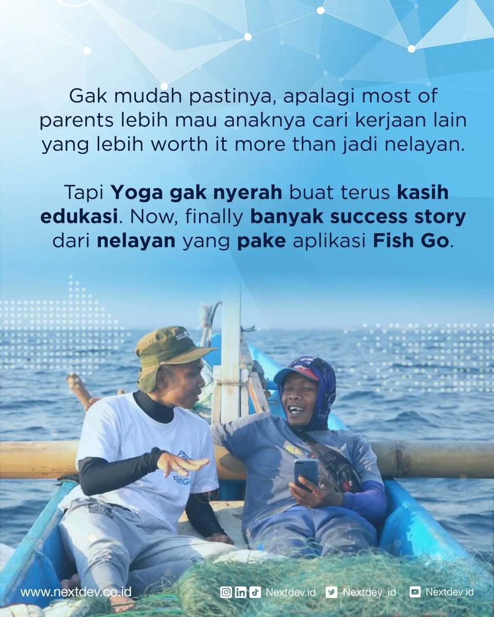 NextDev_id's tweet photo. Wah, useful dan inspiring banget nih man from the sea like Yoga. Kamu kenal orang seperti ini juga, NextDevers? Coba tolong di-mention di komen, ya! :)

#SustainBeyondExpectation #NextDev #NextDevAcademy #StartupStory #FishGo #sustainablebusines #startupindonesia #Startupbusiness https://t.co/lzc0rwV191