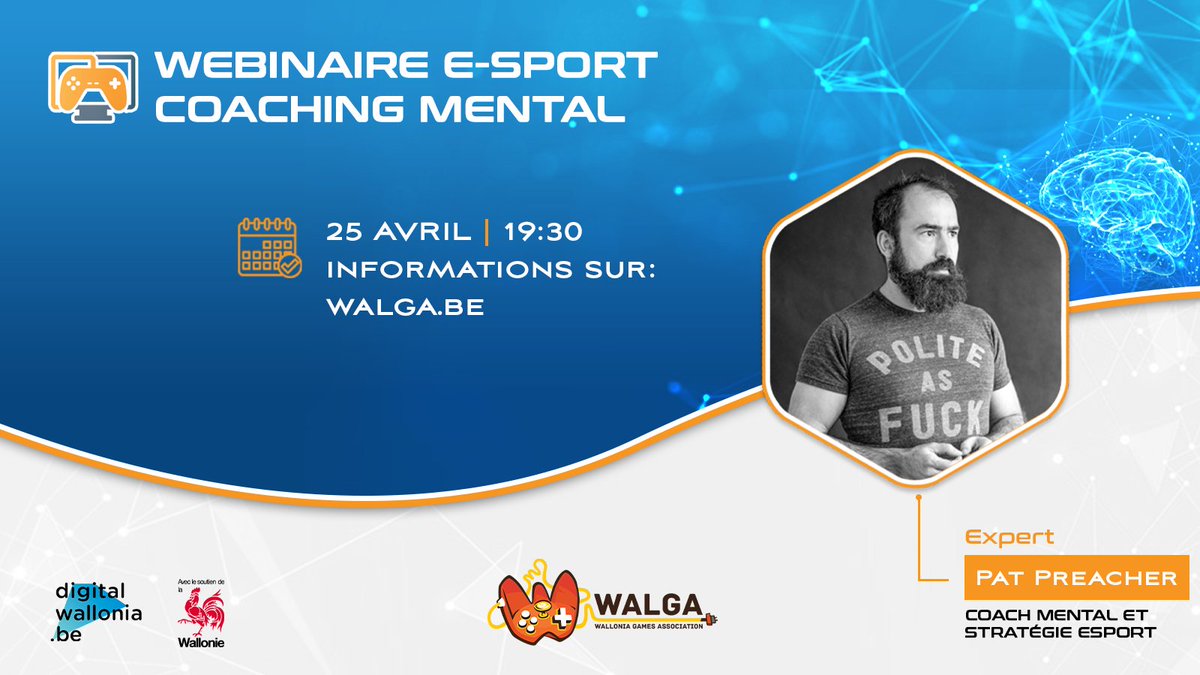 🕹️WEBINAIRE E-SPORT
Walga vous invite à son webinaire E-Sport le 25 avril prochain pour les structures, acteurs et passionnés. Le coaching mental avec <a href="/preacher_pat/">Pat Preacher</a> , comment, pourquoi, les avantages, les limites.
L'inscription c'est ici: forms.gle/RKgCxrVuHTHesV…