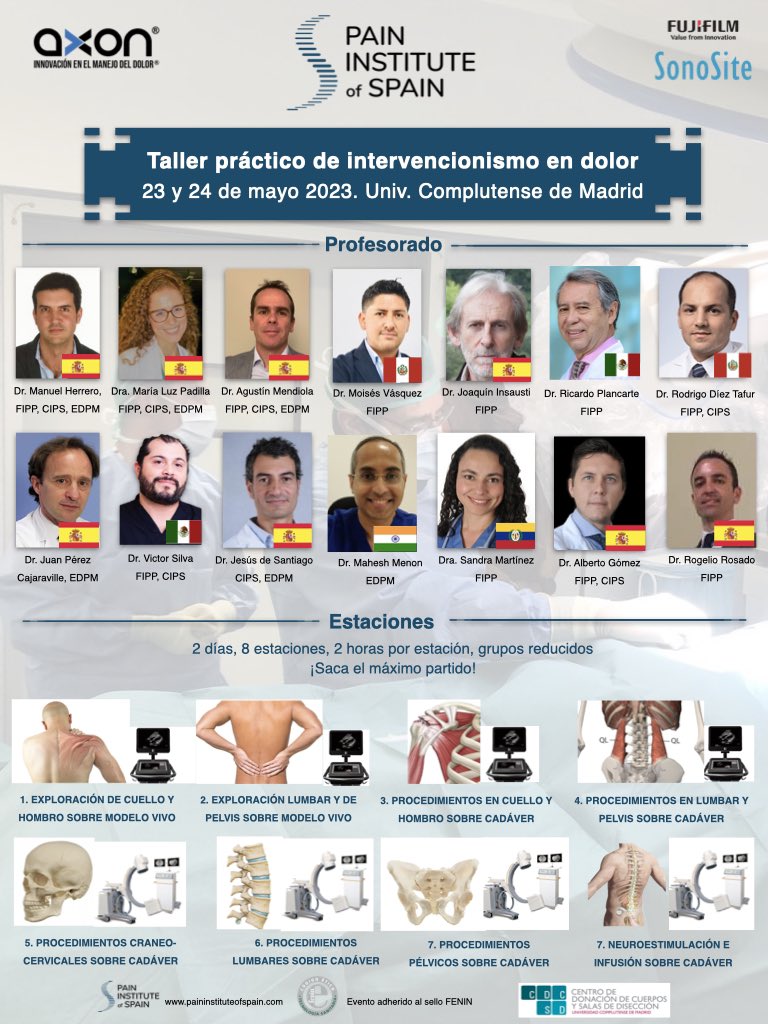 pios_institute's tweet photo. Taller práctico de intervencionismo en dolor. Programa definitivo👌 con profesores internacionales 🇪🇸 🇲🇽 🇨🇴 🇵🇪 🇮🇳 
Nos vemos el 23 y 24 de mayo en #madrid #ucm #cdcsd #pios #fuloroscopia #ultrasonidos #dolorcronico #handsonworkshop https://t.co/MagLIe21WE