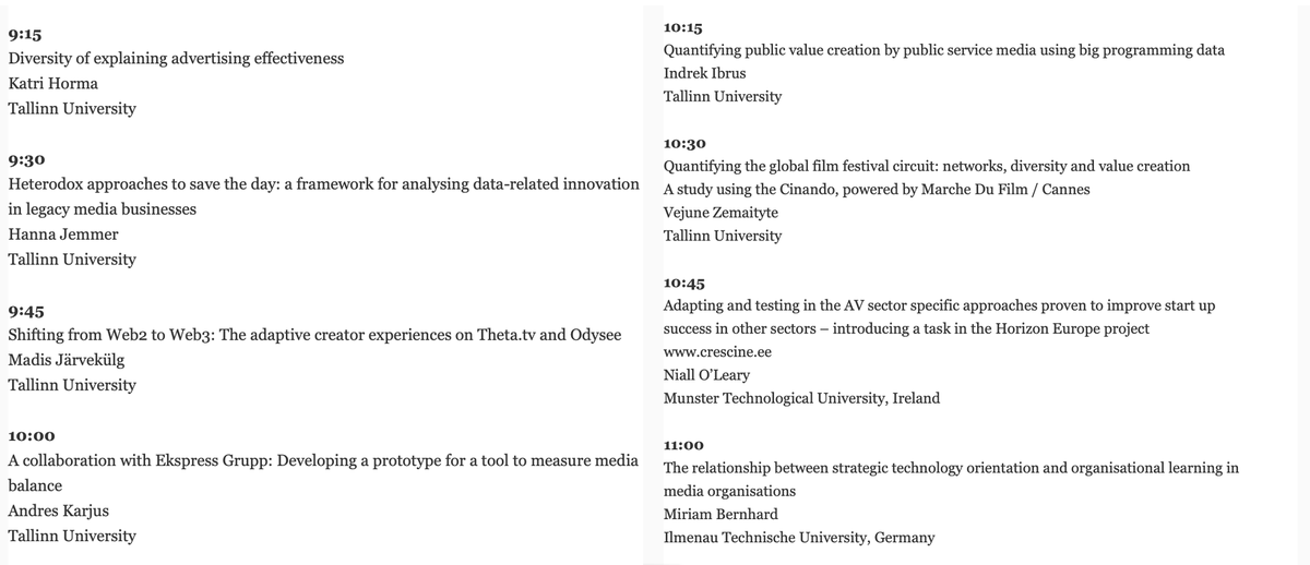 screenme_net's tweet photo. So this was our great lineup of speakers &amp; topics for our joint @MEDIT_BFM and #ScreenME seminar at @TallinnUni @MEDIT_BFM. Thanks to all the speakers! Among others @IndrekIbrus, @AndresKarjus @VejuneZem @Ag_Niall @MTU_ie @TU_Ilmenau https://t.co/qjsrU0M4Xo