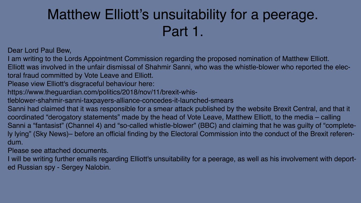 RaveCozensHardy's tweet image. If anyone wants to object to @matthew_elliott receiving a peerage - write here:
Lord Bew is the Chair:
General Enquiries 
House of Lords Appointments Commission,
London SW1A 2HQ.
Tel: 07355 021 584
Email: enquiry@lordsappointments.gov.uk