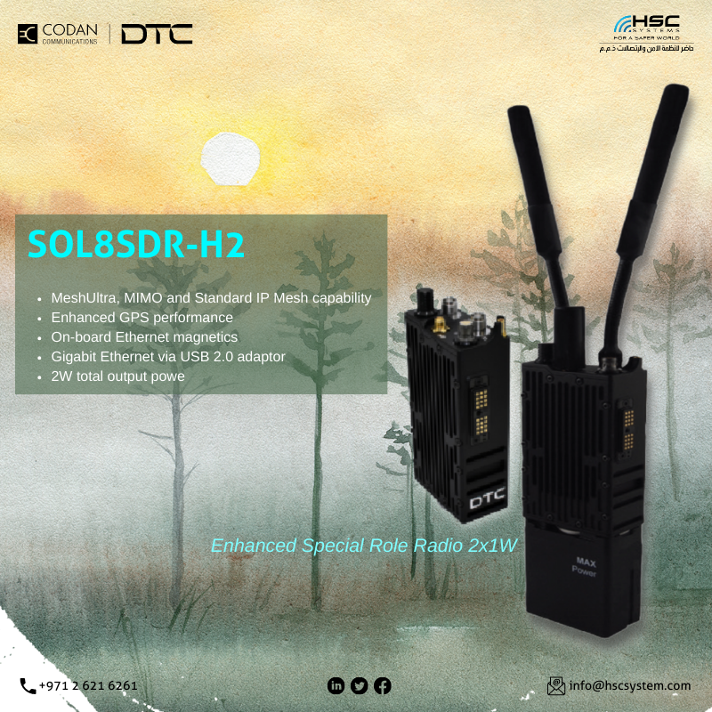 Experience next-level radio communication performance with the Codan SOL8SDR-H2 - the ultimate software-defined radio solution for mission-critical applications.

#HSCS #forasaferworld #uae #abudhabi #dubai #Codan #SOL8SDR-H2 #softwaredefinedradio 
#نتصدر_المشهد
#نعمل_نخلص
