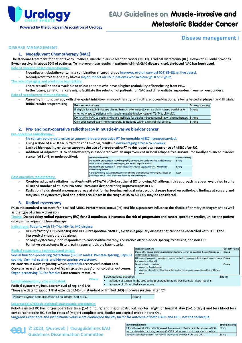 Uroweb's tweet image. Standard treatment for urothelial muscle invasive bladder cancer is radical cystectomy, but RC only provides 5-year survival in ~50% of patients. Review the #EAUGuidelines on #MIBC disease management in this @CheatUrology #EAUUrologyCheatSheets.

d56bochluxqnz.cloudfront.net/media/Cheat-sh…