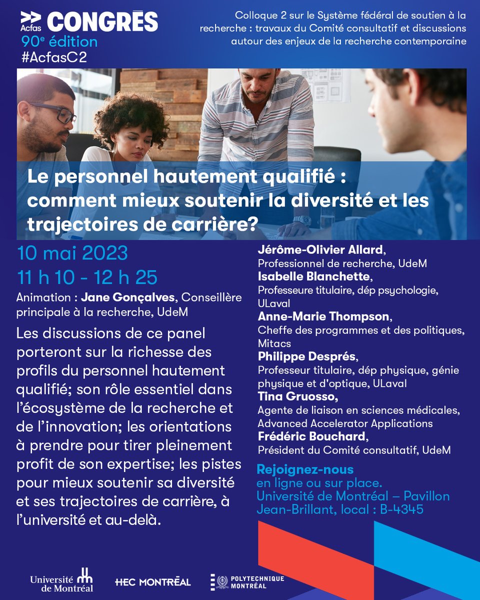 Enjeux de la #recherche: Panel de l'Acfas sur le personnel hautement qualifié #PHQ. 10 mai 2023. <a href="/fbouchard/">Frédéric Bouchard</a> <a href="/SciChefQC/">Rémi Quirion</a> <a href="/SciChefCan/">Dre Mona Nemer</a> <a href="/_Acfas/">Acfas</a> <a href="/DSP_SPE/">Science & Policy Ex</a> #AcfasC2  #science