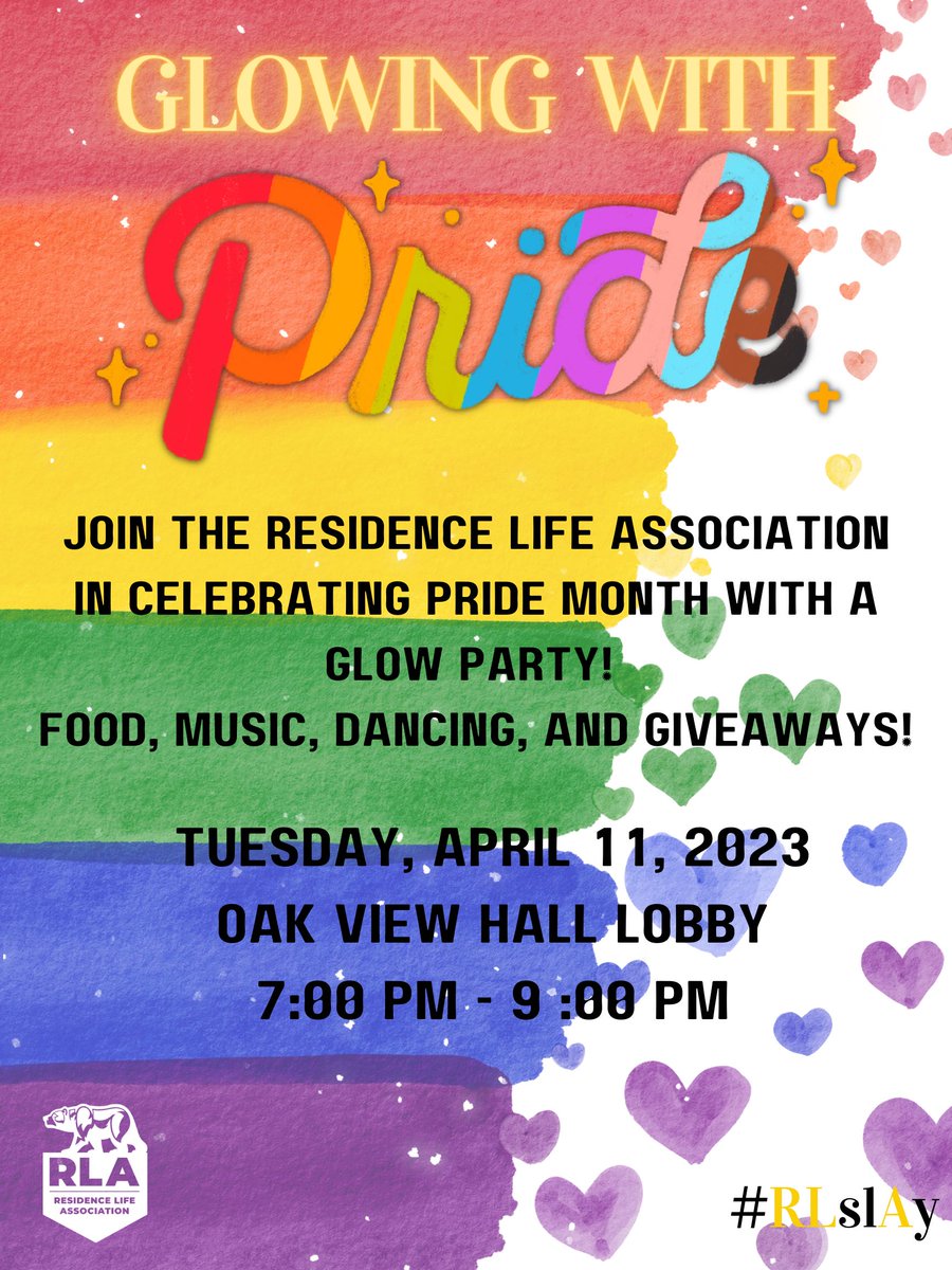 Come glow with the Residence Life Association as they celebrate Pride with a spectacular party filled with glow-in-the-dark giveaways, great snacks, and lively music. Don’t miss out on this enormous celebration!