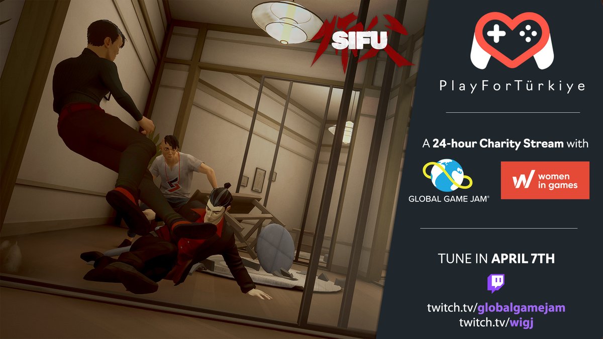 SifuGame's tweet photo. Happy to announce Sifu will be part of a 24-hour Charity Stream in collaboration with Women in Games (@wigj) and @globalgamejam to support earthquake victims.

Tune in tomorrow at 10 AM GMT to watch our devs play Sifu and support the cause!

More info at https://t.co/2L9FFtIeyr https://t.co/9aMaHQnbAN