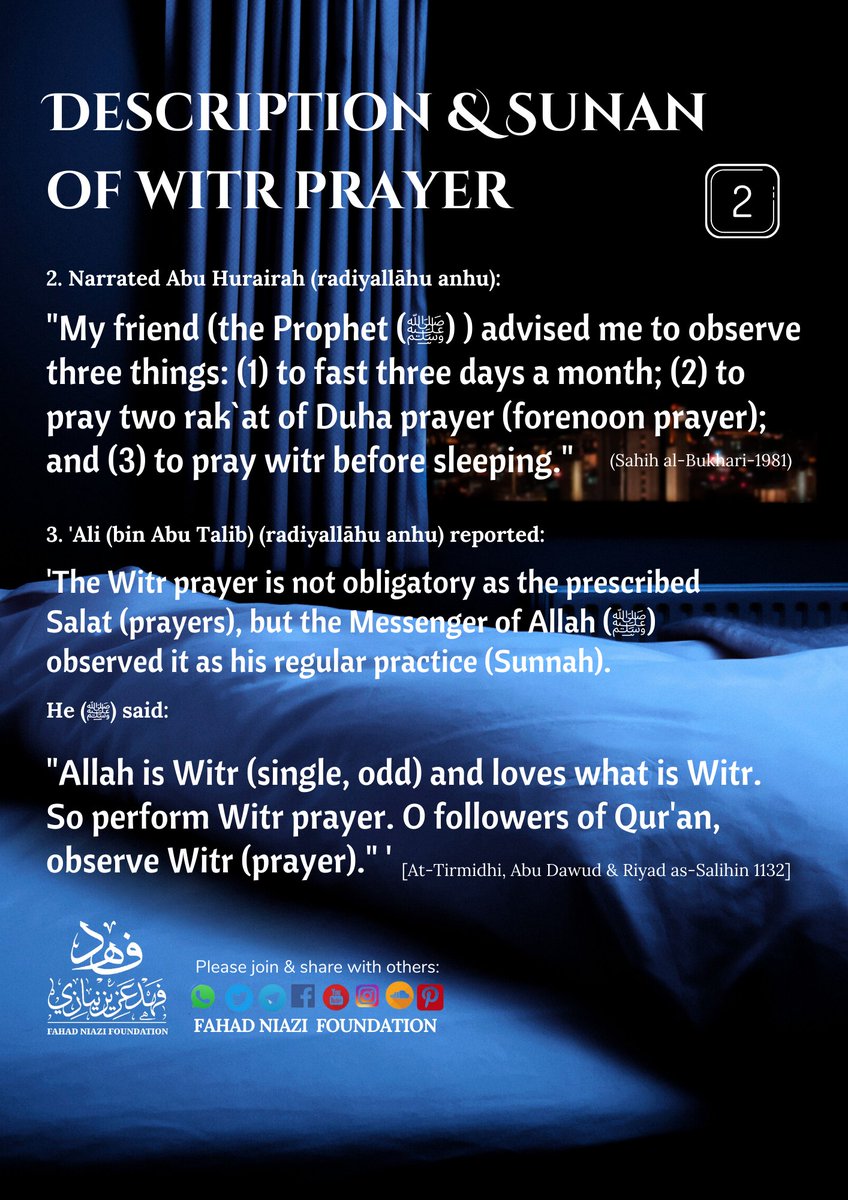 foundationfahad's tweet photo. Description and Sunan of Witr Prayer (1 to 3)

#Taraweeh
#Tarawih #Ramadan #Ramadan2023 https://t.co/wl5L8sozV8
