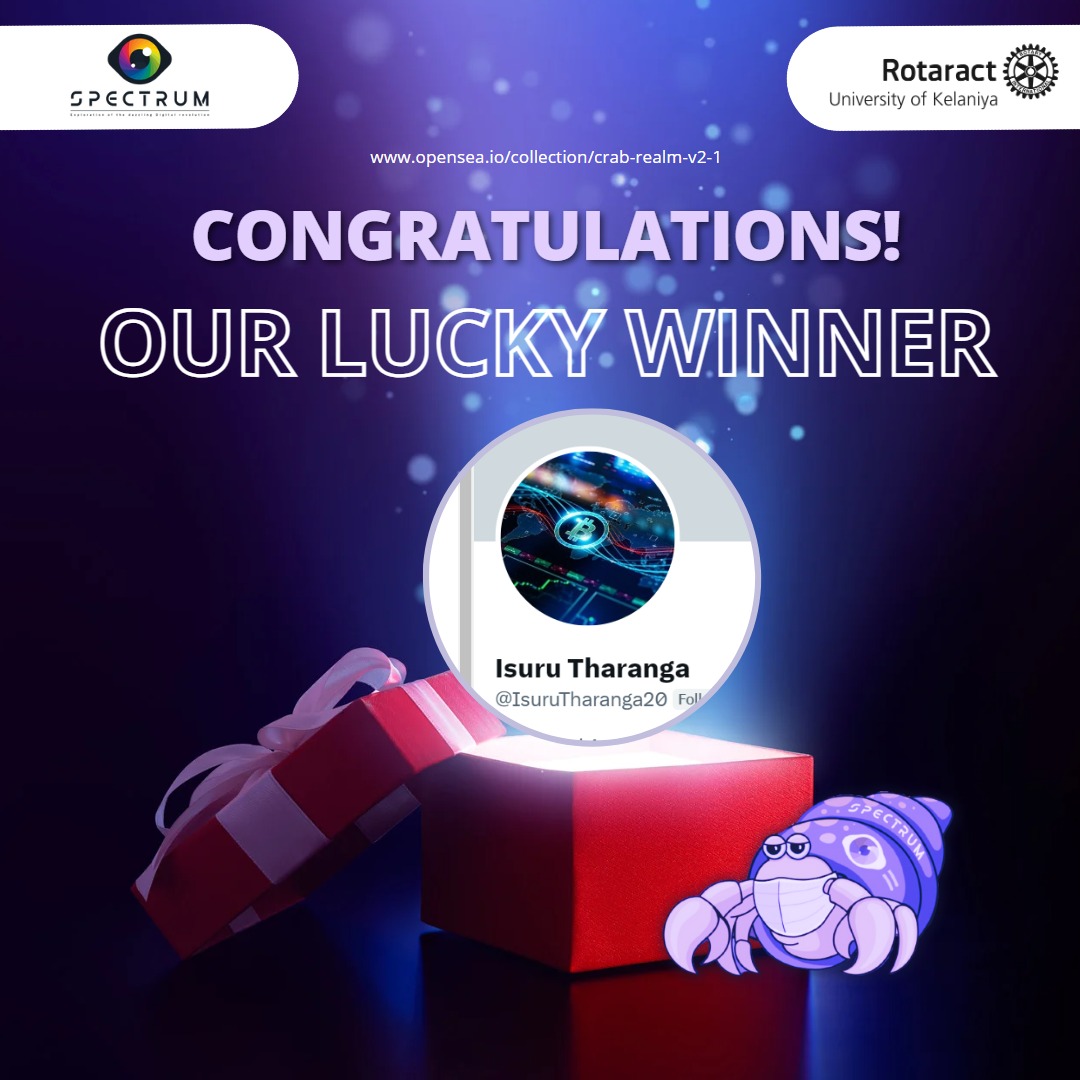 Spectrum_Racuok's tweet photo. Hooray!!! 🥳♥️

Our heartiest congratulations to the lucky winner of our NFT giveaway!!! ✨

@IsuruTharanga20 

#NFTGiveaway https://t.co/LRNf986Oad