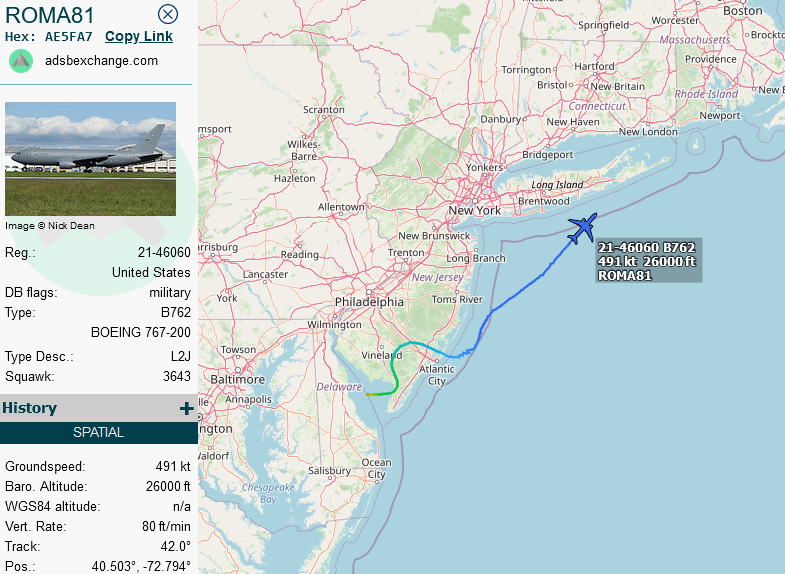 SirListenalot's tweet photo. #KC46 #AE5FA7 as #ROMA81 out of Dover with seven receivers ("FF" #F22's for Powidz?), of which one will rtb at Nantucket https://t.co/oq8b0FWKfS