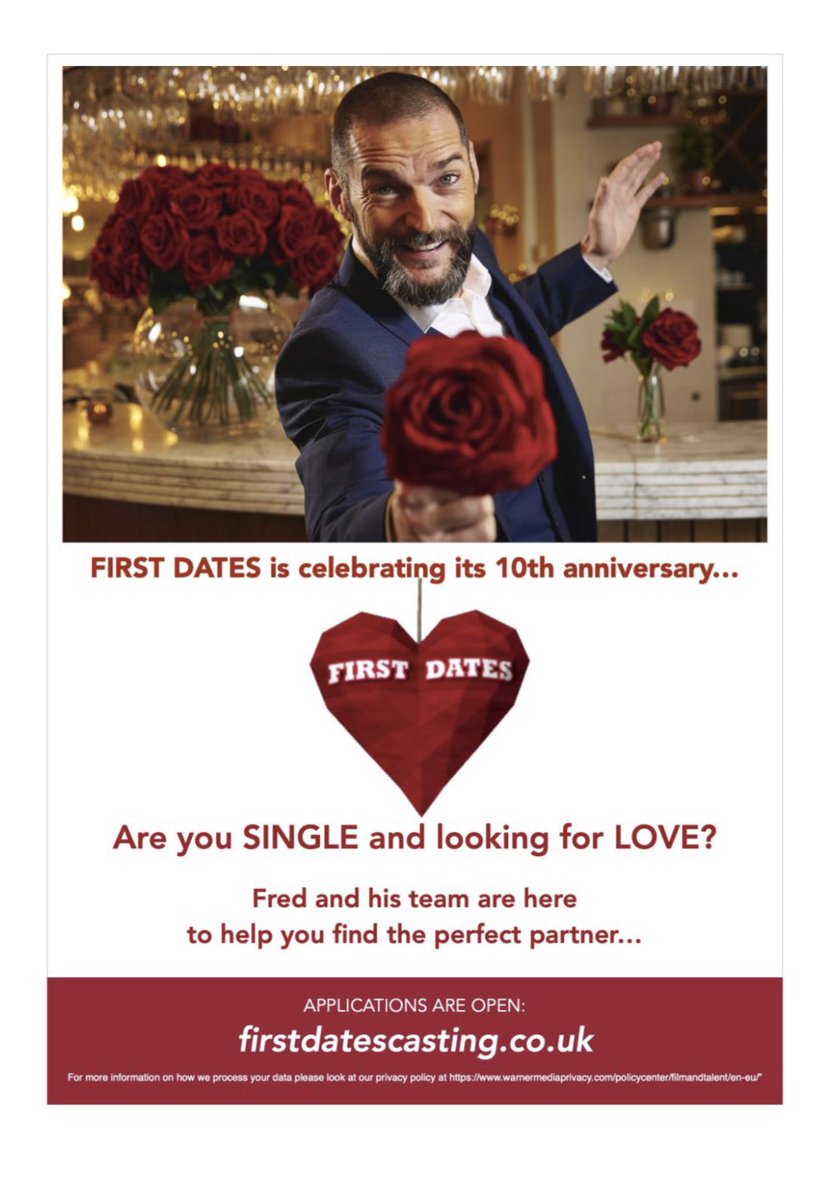 CASTING CALL 🚨 
First Dates is back for it’s 10th anniversary series! ❤️🎉

Fred and team are here to find your perfect partner 

Apply here 👉 firstdatescasting.co.uk 
#Firstdates