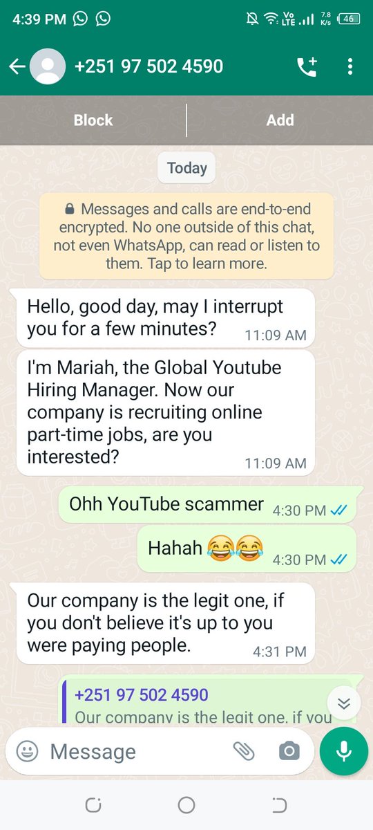heart_less122's tweet image. ⚠️ Alert: don't reply to such messages claiming they're offer part time jobs from YouTube. It's a scam.#youtubescam
@YouTube @YouTubeIndia
@MumbaiPolice @Navimumpolice @CPMumbaiPolice