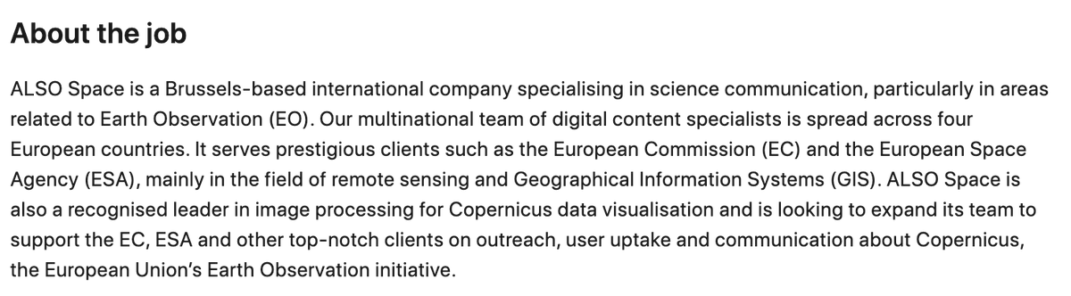 i_ameztoy's tweet photo. 📢#JobAlert‼️ Do you like #dataviz & working with satellite imagery? What about working in a dynamic international and inclusive team as a #EO Data visualisation specialist. 🛰️🎨 ⏩More info at https://t.co/XC6YPGWoiP ⏪ RTs welcome.

 Ah! And what about seeing your results published by official European Commission #SM accounts? Do not miss it; Check it out! #Vacancy #EOChat