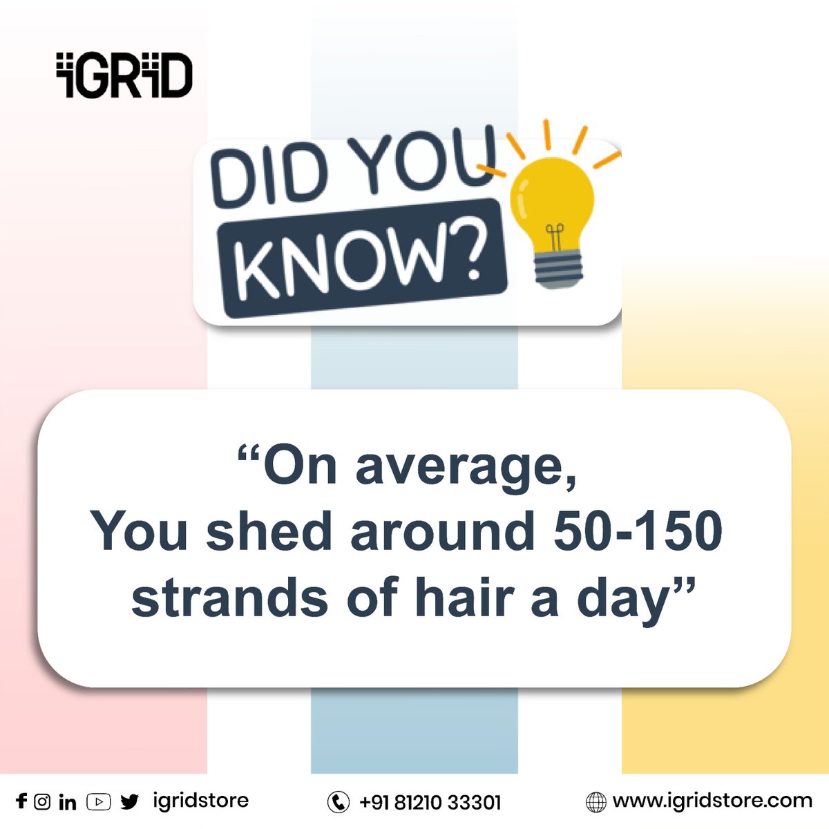 '𝐃𝐢𝐝 𝐲𝐨𝐮 𝐤𝐧𝐨𝐰? The Surprising Truth About How Much 𝐇𝐚𝐢𝐫 You Really 𝐒𝐡𝐞𝐝 𝐄𝐚𝐜𝐡 𝐃𝐚𝐲'  #igrid #haircare #hairfacts #hairhealth #dailyhaircare #haircaretips #buyonlineindia #shopnowonline #samedaydeliveryindia #freeshippinginindia #quality #warranty1year