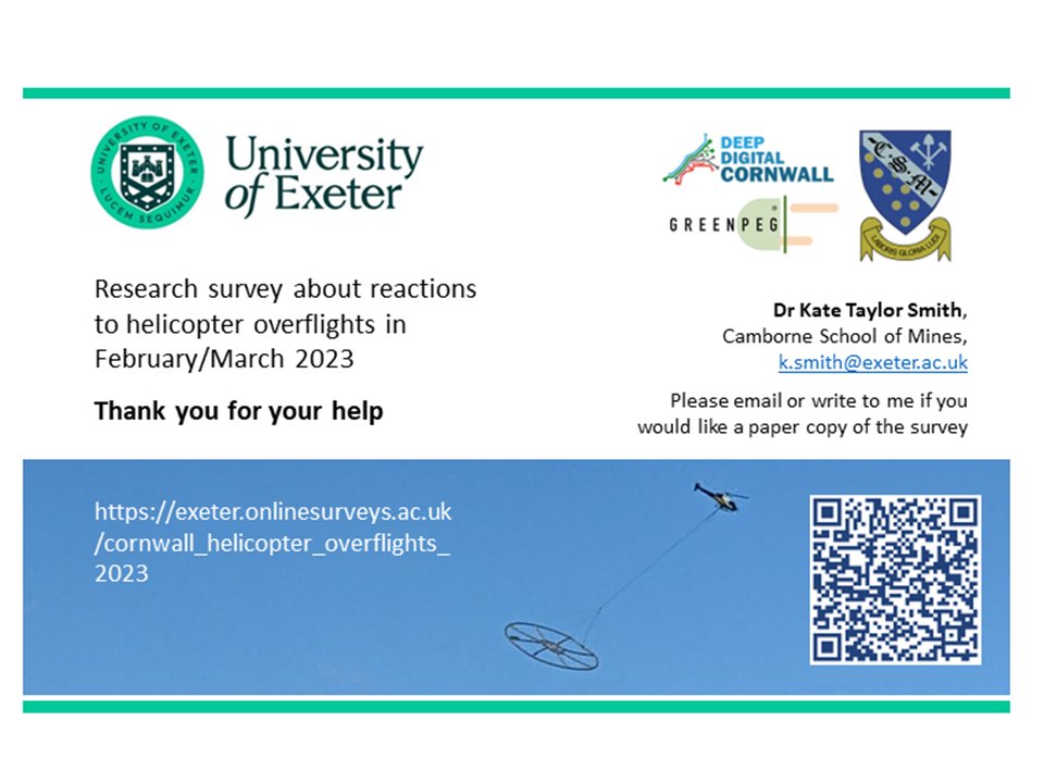 Kate Smith (@tephrashard) on Twitter photo Do you remember the helicopter with the wheel-shaped object flying in Cornwall, Feb/Mar? I'm researching reactions to this, for the #GREENPEG project at <a href="/CambSchMines/">Camborne School of Mines, University of Exeter</a>, <a href="/UniExeCornwall/">University of Exeter, Cornwall</a>, <a href="/UniofExeterESI/">Uni of Exeter's ESI</a> I'd be v grateful if you can do my survey (5-10 mins): tinyurl.com/27vd2bpr Do you remember the helicopter with the wheel-shaped object flying in Cornwall, Feb/Mar? I'm researching reactions to this, for the #GREENPEG project at <a href="/CambSchMines/">Camborne School of Mines, University of Exeter</a>, <a href="/UniExeCornwall/">University of Exeter, Cornwall</a>, <a href="/UniofExeterESI/">Uni of Exeter's ESI</a> I'd be v grateful if you can do my survey (5-10 mins): tinyurl.com/27vd2bpr