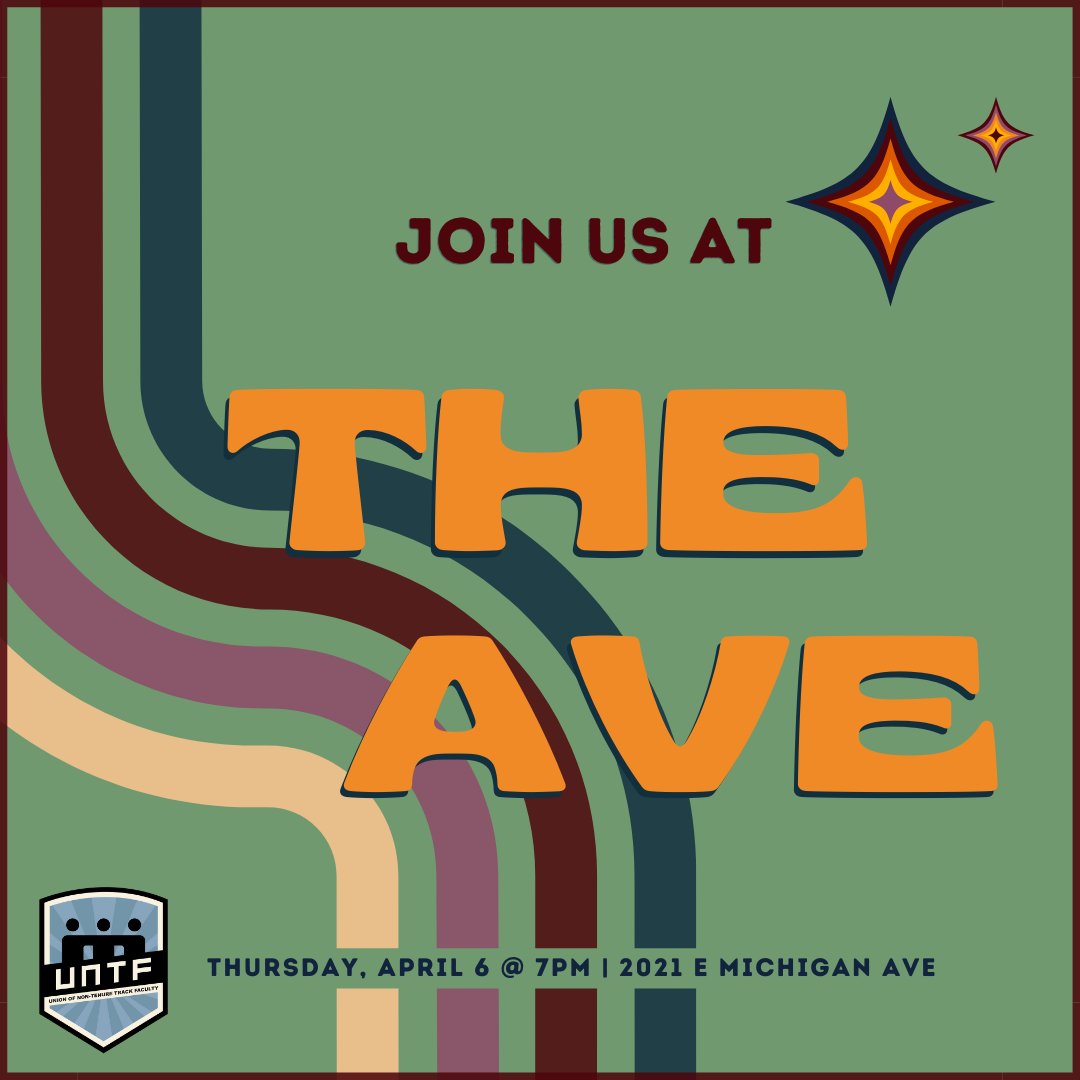 UNTF Faculty! Join us tonight @ 7pm at The Avenue in Lansing for social hour. Members, your first drink is on us.