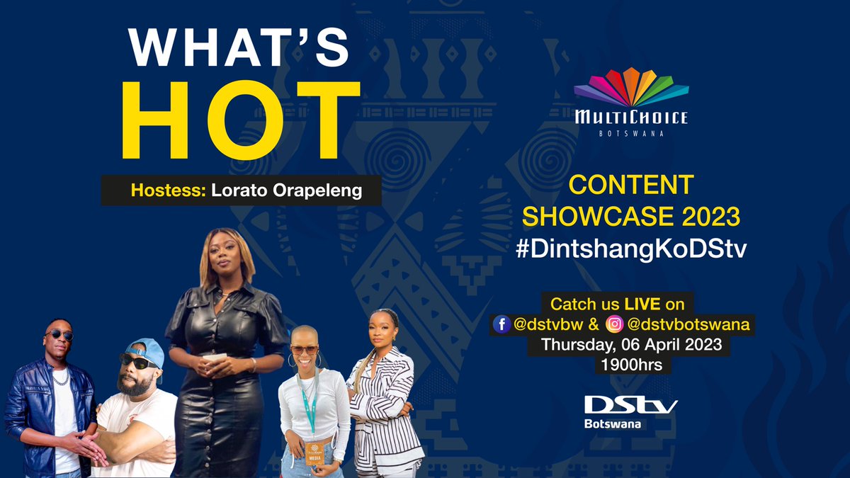 Catch us LIVE on Facebook (<a href="/dstvbw/">DSTV-BW</a>) and Instagram (<a href="/dstvbotswana/">DStv Botswana</a>) this evening at 7PM as we talk all things content with <a href="/Tkaydimples/">Tkay Lenin</a> , <a href="/lorato_o/">Madam Choplife</a> , <a href="/Marang_M/">Marang Selolwane</a>, <a href="/thapartypapi/">BIG Papi</a> and <a href="/LezozoOnAir/">Kedi Molosiwa</a>