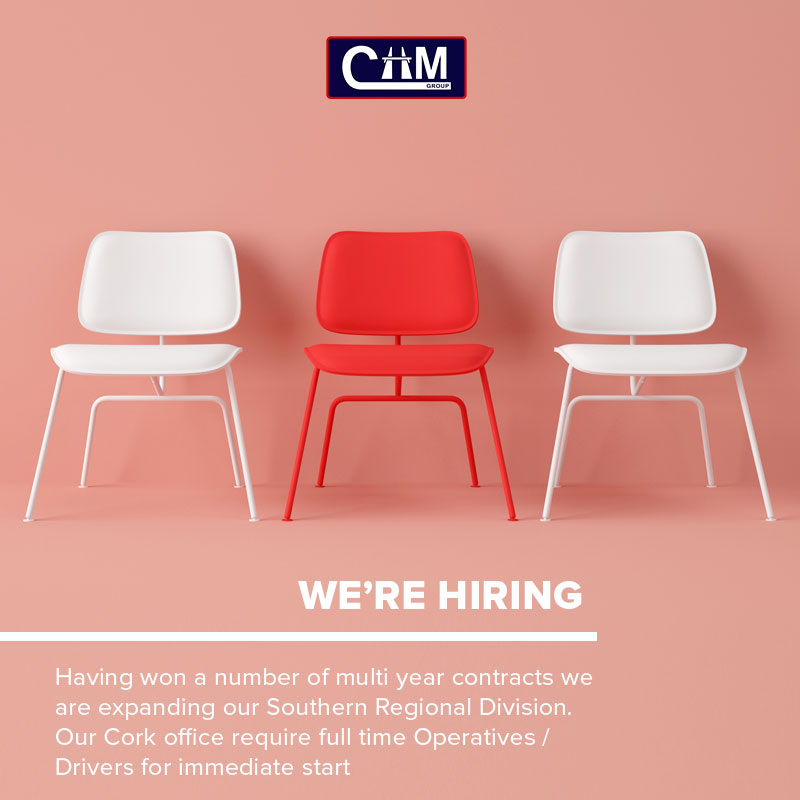 CHM_Group's tweet photo. WE'RE HIRING

Having won a number of multi year contracts we are expanding our Southern Regional Division. Our Cork office require full time Operatives / Drivers for immediate start. 

Please send cv &amp; cover letter to info@chmltd.ie with the title "Job Application" and your name https://t.co/hwTE6sgD02