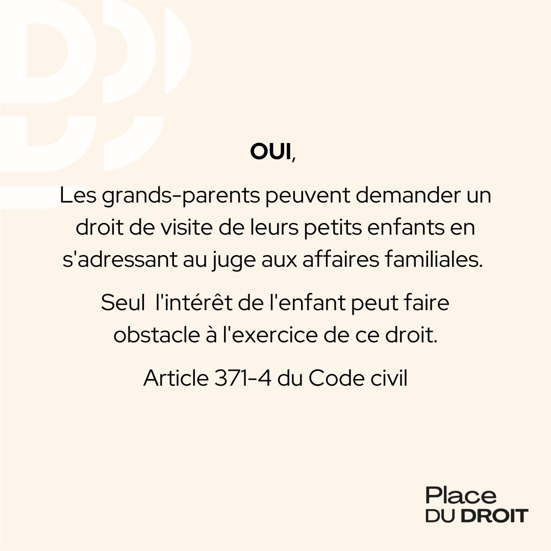 placedudroit's tweet photo. Les grands-parents peuvent ils demander un droit de visite de leurs petits-enfants ?
#droit #droitcivil #droitdelafamille #droitdevisite #JAF #codecivil #avocat #juriste #facededroit #etudiantdroit #crfpa #crfpa2023 https://t.co/WlmKW2gktz