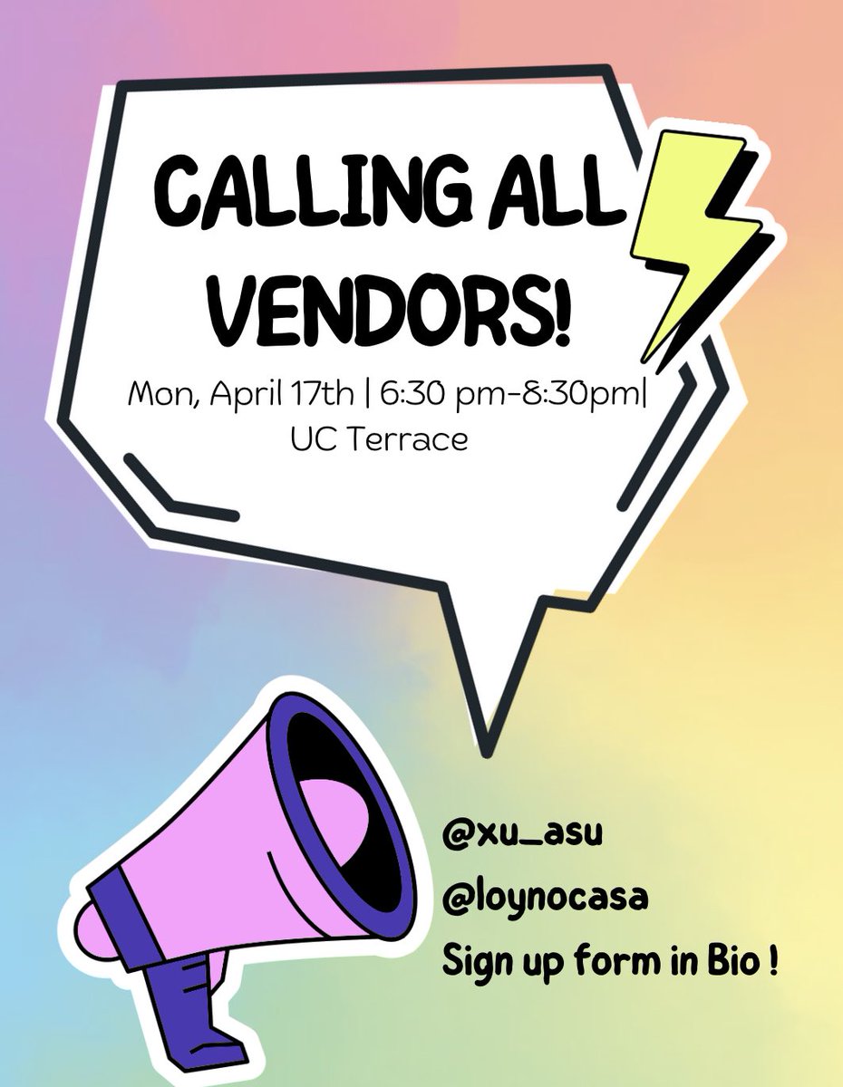 XU_ASU's tweet photo. Looking for a way to promote your business? Well, ASU is calling all vendors to our event hosted with Loyola’s Caribbean and African Student Association on Monday, April 17th! Sign up link is in our Instagram bio @ xu_asu https://t.co/fyEgk7C9lc