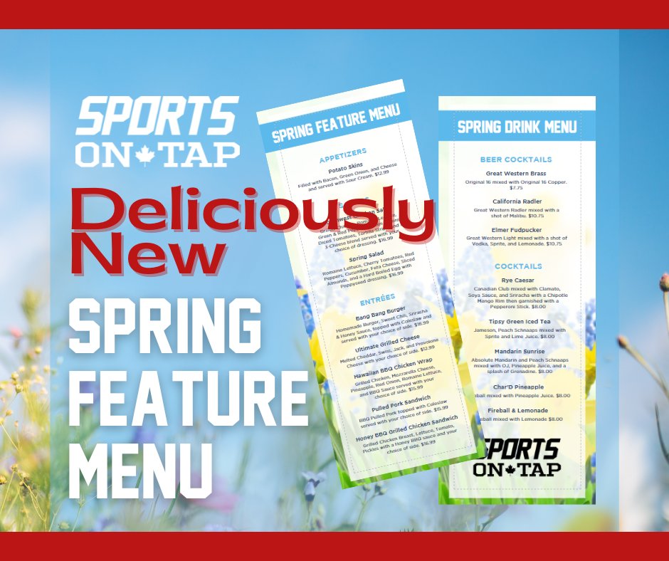 Spring is in the air! Don't go hungry this Easter weekend - come to <a href="/SportsOnTap/">Sports On Tap</a> and order from our NEW SPRING MENU! 

#SeeYouAtTheTap #Spring2023 #yxe