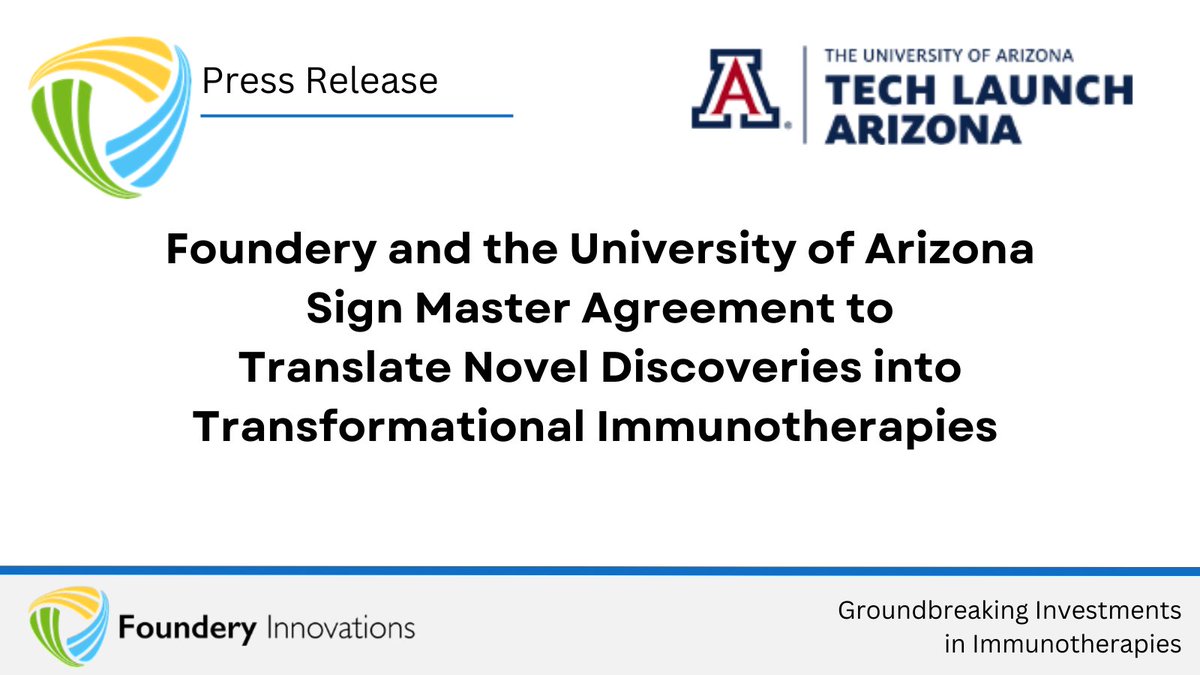 Foundery and @uarizona are joining forces to support university investigators, their institutions, our investors and patients.

Learn how we will collaborate with UArizona as part of our 2nd master agreement: bit.ly/3x82fYf.

#VentureStudio #Innovation #PreClinical