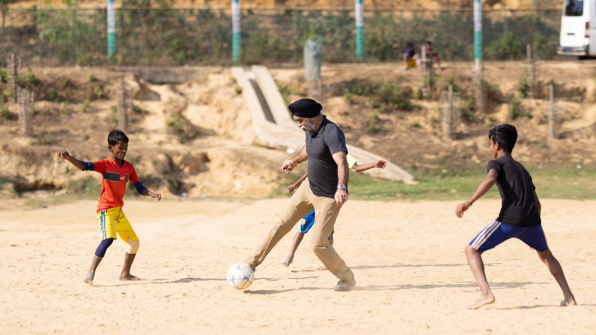 Soccer, at Cox’s Bazaar. In extremely difficult circumstances, these children just want to be loved, to learn, and to play. Their smiles melt my heart. Every child deserves a chance to succeed. #SportForGood #IDSDP