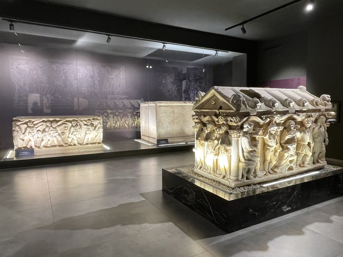 carolemadge's tweet photo. The sarcophagi room of the new Iznik Archaeological Museum. https://t.co/8JToul8w2D