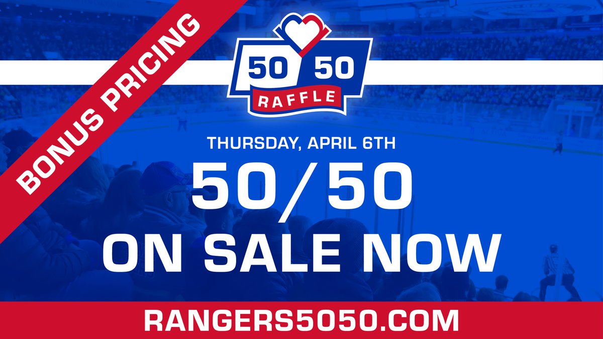 RangersReachWR's tweet photo. ⚡️GAME 4. HUGE NIGHT. HUGE JACKPOT.

50/50 Tickets for tonight’s @OHLRangers game are on sale now! PLUS, Bonus Pricing is BACK! 

💰150 for $20

Play Now ➡️🎟️ https://t.co/yjaDIc4slq

#RockTheAud https://t.co/Fhhpq19SlV