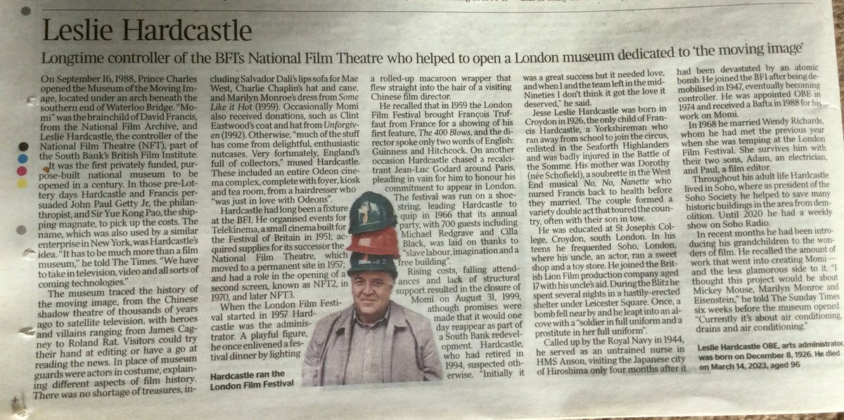 Obituary: Leslie Hardcastle OBE - The Times. A wonderful life, thoroughly enjoyed by Leslie, raising a smile whenever he could (see photo).