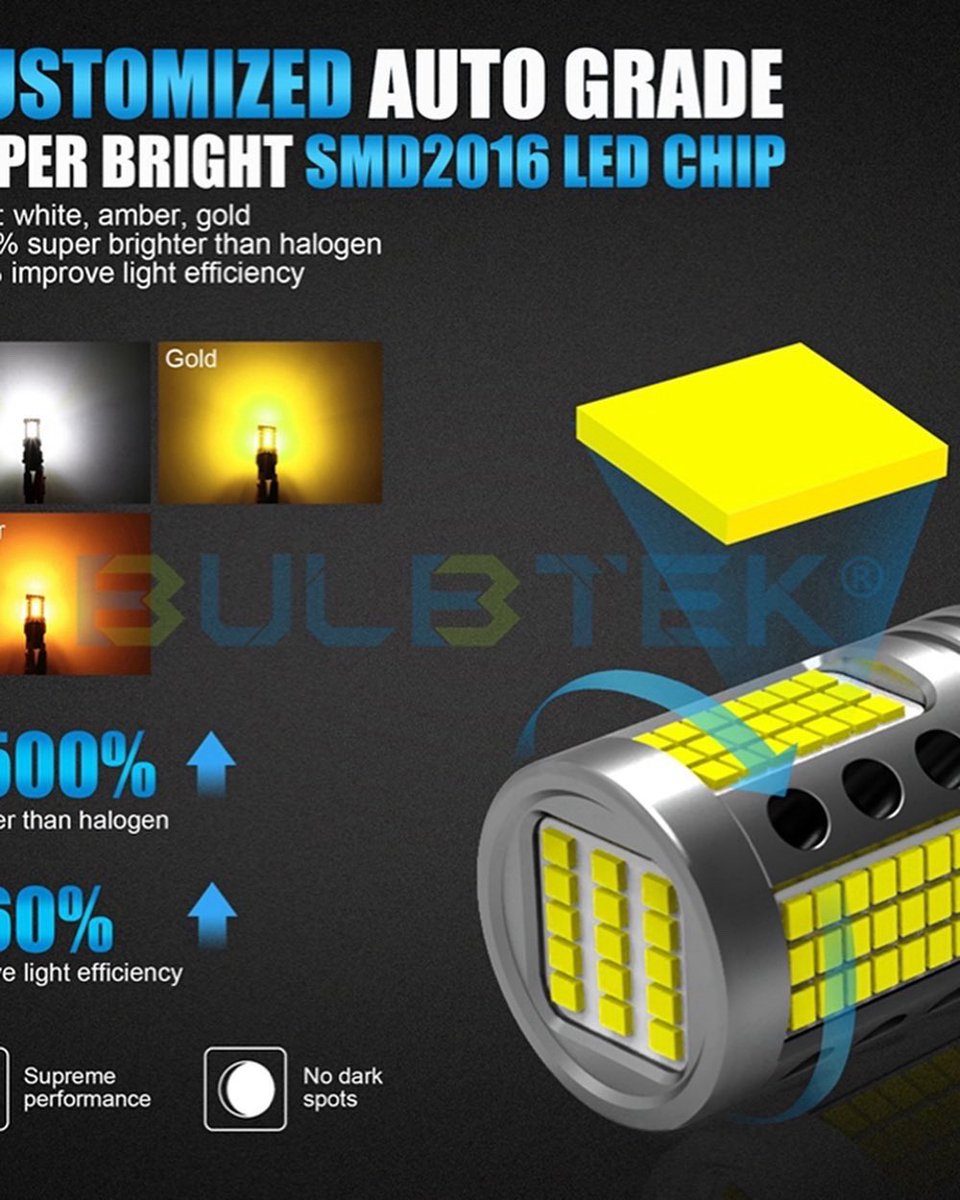 BULBTEK_LED_7's tweet photo. 🚗SMD2016-2 car LED bulb.
👏Strong CANBUS.
✅No fan no noise.
👍High power 21W &amp; 2680LM.
👉Application: turning, reversing, braking.
🌐https://t.co/BxiJCDjK1y
#CarLEDBulb #AutoLEDLamp #SignalLEDBulb #TurningLEDBulb #ReverseLEDBulb #BackupLEDBulb #BrakeLEDBulb #TailLEDBulb https://t.co/IPyFs6coVQ